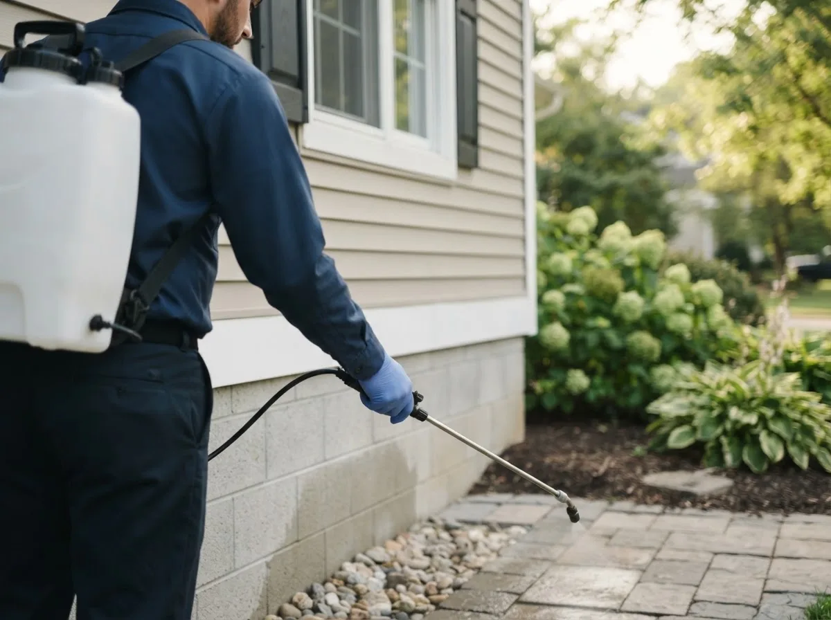 Pest control technician inspecting a home in Mabel, MN